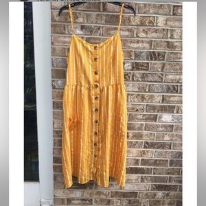 2X Golden Mustard Yellow & White Striped Summer Dress With Pockets